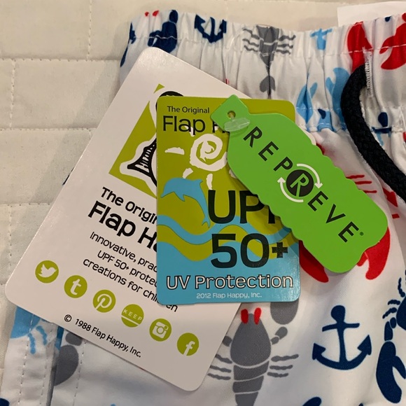 NWT Flap Happy Swim Trunks, Blue & Red Crab & Lobster Design, Boys Size 6M - Picture 3 of 10